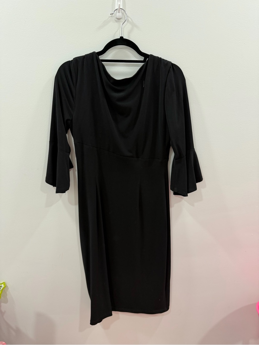 Connected Apparel Black Cowl-Neck Midi Dress with Side Draping Size 10 - Picture 5 of 7